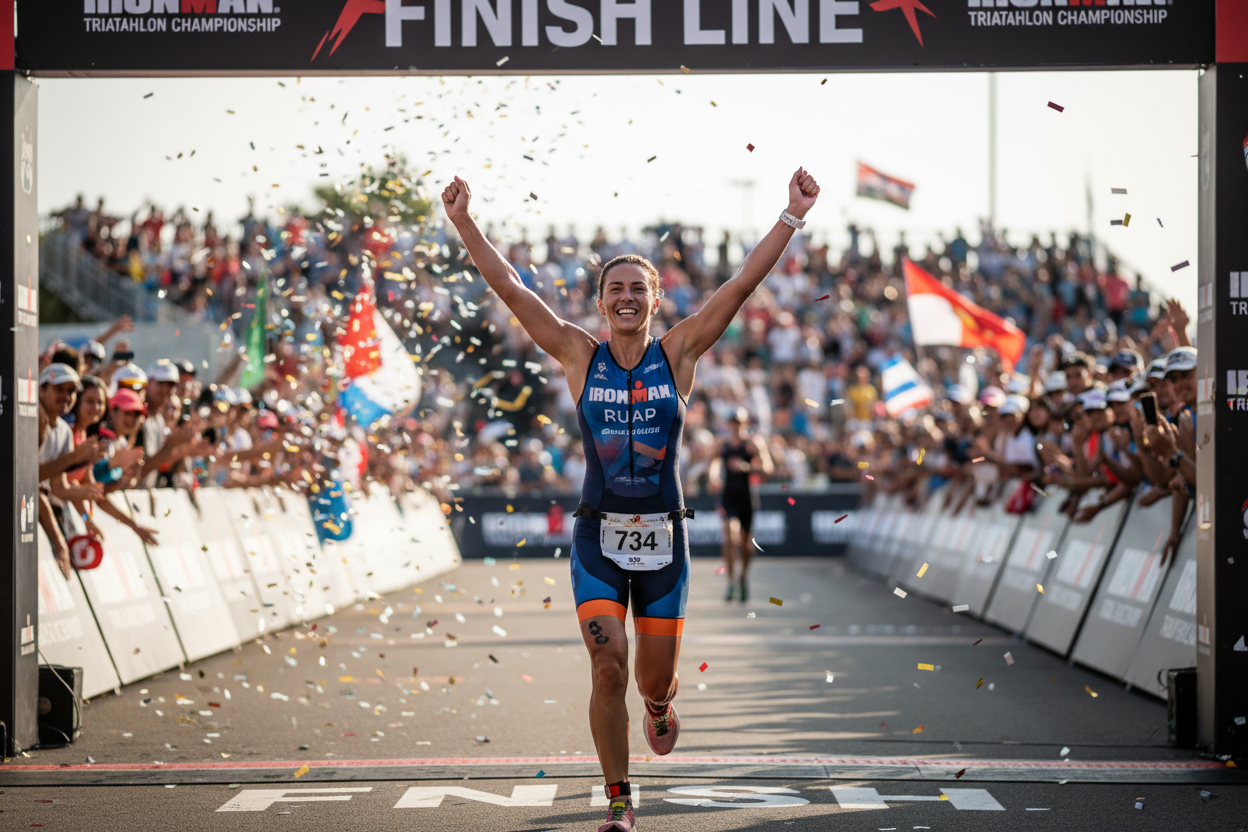 woman winning a triathlon